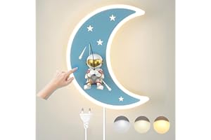 KZT Applique da Parete Luna LED 12W per Bambini Dimmerabile Tattile Lampada da Parete con Spina per Camerette Ragazzo Bambina Astronauta Lampada da lettura per Comodino Vivaio Stanza illuminazione