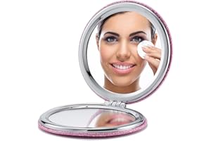 OMIRO Compact Mirror, Round PU 1X/3X Magnification, Ultra-Portable for Purses and Travel,Pink