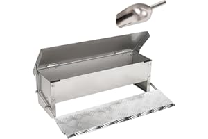 MASXIRCH Treadle Chicken Feeder, 5KG Automatic Chicken Feeder Poultry Feeders with Lid and Shovel, Outdoor Weatherproof Stainless Steel Poultry Food Dispenser for Duck, Geese