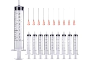 primeTEQ Pack of 10 x 10 ml Sterile Plastic Syringes and Blunt Needles, Latex & DEHP-free, Multipurpose Use for Industrial, Home, Hobby, Pet, Ink Applications