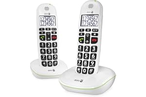 Doro PhoneEasy 110 Duo Teléfono Inalámbrico DECT para Personas Mayores con Teclas Grandes Parlantes, Función de Llamada Interna y Audio Amplificado [Versión Española y Portuguesa](X 2 / Blanco)