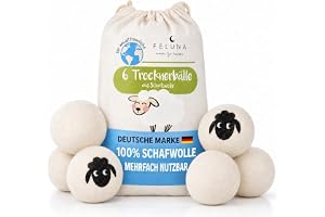 Feluna® Ullbollar till Torktumlare 6-pack - Naturlig Mjukgörare | Handgjorda av 100% fårull - upp till 1 000 tvätt - kemikaliefri mjukgörare - set om 6