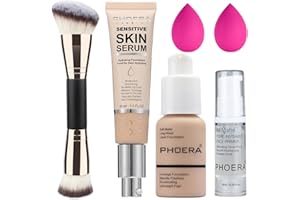 HILARECO Suero hidratante con color PHOERA, base de maquillaje 4 en 1, hidratante, prebase y suero hidratante para la piel, (102+N02/Nude+Nude, 340 g (Paquete de 1))