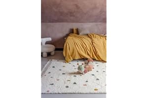‎RUGVISTA RugVista, Confetti, Kinderzimmer Teppich, 140 x 200 cm, Kinderteppich für Kinder, Spielteppich für Babys, Shaggy handwebstuhl, Maschinell hergestellt, Hochflor, Keine schädlichen Stoffe, Off-Weiß