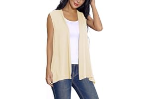 EXCHIC Mujeres Verano Solido Drapeado Cardigan Exteriores Frente Abierto Chaleco sin Mangas