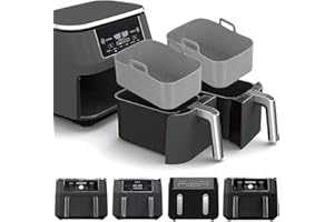 ERWOULLT Air Fryer Silicone Pot, Reusable Silicone Air Fryer Liner, Rectangle Air Fryer Basket for Ninja Foodi AF400UK Dual Air Fryer Basket, Easy Cleaning Food Safe Air Fryer Accessories