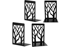 HZSOOCH 2 Pairs Bookends Heavy Duty, Decorative Metal Book End Holder, Book Ends for Shelves, Anti Slip Book Stopper for for Home Office Library School (Black, Tree Style)