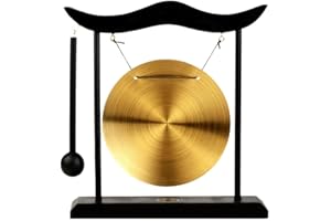 BIGTREE Feng Shui Brass Gong Desktop Wind Gong Copper Zen Chinese Table Gong Hand Gong For Housewarming Home Decor Oriental Chinese Mysterious Decor Gifts