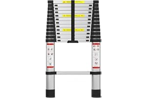 LUCN Escabeau télescopique Extensible de 3,79 m d'épaisseur Pliable Metal Echelle Telescopique Capacité de 150 kg Échelle Télescopique Escabeau Telescopique 149 inch