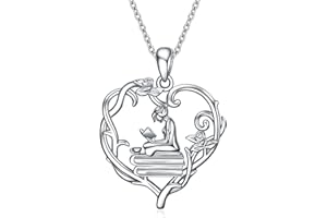 YFN 925 Sterling Silver Book Lover Necklace Reading Girl Pendant Graduation Gift Jewelry for Women Girls
