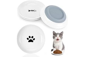 Alitree 4 Piezas Comedero Gato Ceramica, Cuencos para Gatos con Base de Silicona Antideslizante, Plano Platos Gatos Aliviar la Fatiga de los Bigotes, para Almacenar Comida y Agua