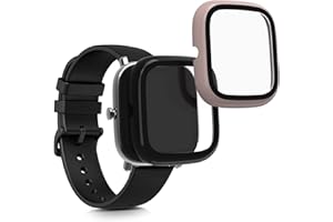 kwmobile Pokrowiec Comaptible z Huami Amazfit GTS 2 Mini (zestaw 2 szt.) - szkło hartowane z plastikową ramą - różowy / czarny