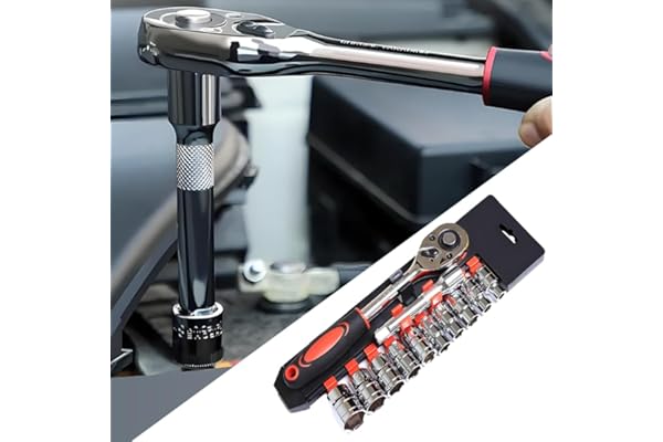 Juego de 12 llaves de trinquete de 1/4 pulgadas, juego de herramientas de enchufe de accionamiento con barra de extensión de conector de 6 pulgadas y 10 enchufes (4-13 mm) para reparación de