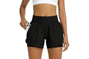 GOZINA Womens 2-in-1 Running Shorts with Phone Pocket, Lightweight Gym Yoga Ladies Sports Shorts for Running, Hiking & Traini