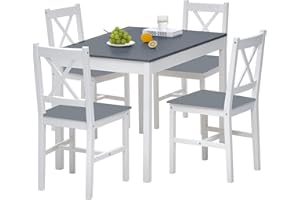 JINPALAY Tavolo da pranzo con 4 Sedie in Legno,Tavolo da pranzo e sedie per Cucina Sala da Pranz,108 x 65 x 73 cm (Grigio)