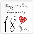 Hunts England - 18th Wedding Anniversary Card - Happy Porcelain Anniversary - 18 Years - Red Heart Collection - Standard Size - For Couples, Friends, Him, Her