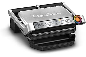 Moulinex Optigrill+, Griglia Elettrica da Interno Ideale per Cucinare Carne, Pesce e Verdure, Indicatore di Cottura e 6 Programmi Automatici, Piastre Antiaderenti, GI712D