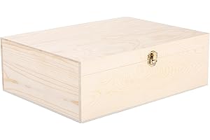 green leaves Plain Wooden Storage Box With Hinged Lid Front Clasp DIY Craft Crate Treasure Chest Jewellery Box (Small)