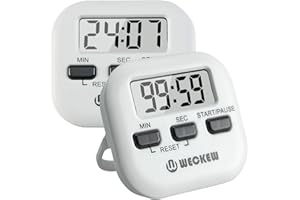 Kitchen Timer, WECKEW 2 Pack Digital Kitchen Timer Magnetic Countdown Stopwatch Timer With Loud Alarm, Big Digit, Back Stand, Hanging Hole for Cooking, Shower, Bathroom, Kids, Teacher(White)
