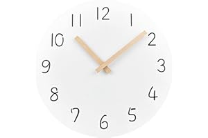 ‎PLUMEET Plumeet 25cm Holz Wanduhr Rahmenlose Wanduhr mit Geräuschlosem Quarzwerk - Moderner Minimalistischer Stil Weiße Uhr Dekoration Wohnzimmer Schlafzimmer Küche - Batteriebetrieben