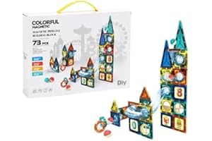 KIDSZONE Magnet Tiles Magnetic Building Blocks, Magnetic Tiles, Square Building Castle, Preschool Toys, STEM Stacking Construction Toys for Boys Girls (73 PCS)