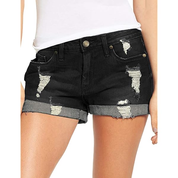 Amazon Black Denim Hot Pants Shorts Women's Asymmetrical High