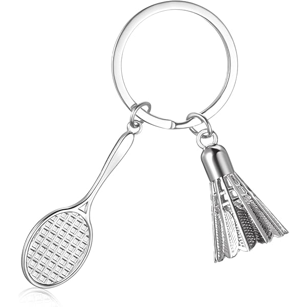 Zilveren badminton racket en shuttle ketting