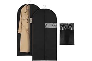 RosewineC 2 Stück Kleidersack mit Schuhbeutel, 120 x 60 cm Schwarz Kleidersäcke mit Reißverschluss, Mottensicher Anzugtasche Lang Kleidersack zur Aufbewahrung Kleiderhülle für Kleider Hemden