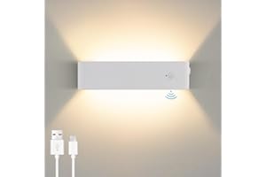 SENFAY lampara de pared sin cable con Sensor de Movimiento, Aplique pared pilas recargable USB 3000K, 4800mAh Batería, 7W LED Lámpara de Pasillo magnética Para sala de estar dormitorios, Blanco