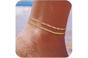 ZOERAY 2 pcs Bracelets Chaine de Cheville pour Femme Argent 925 Multirang 18 Carats Or Chaîne de Cheville en Perles Serpent Cubaine Imperméable Réglable Chaine de Pied Plage d'été Bijoux pour Enfants