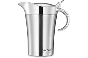 VonShef Gravy Boat with Lid, 750ml Stainless Steel Gravy Jug, Double Wall Insulated Thermal Pot, Easy Clean Serving Jug for Gravy, Custard & Cream