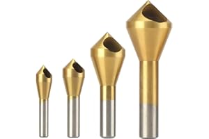 Hotiko 4pcs Countersink Chamfer Hole Drill Bit for Metal Wood Aluminum Iron Plastic Plate-90 Degree Titanium HSS 4241