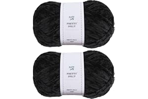 Pretty Jolly Lot de 2 écheveaux de fil chenille doux en velours fantaisie pour crochet, tissage, loisirs créatifs, couverture, tricot, 2 x 255 m, 2 x 150 g - Noir