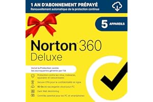 Norton 360 Deluxe 2026 |5 appareils | 1 An d'Abonnement en renouvellement automatique |Téléchargement
