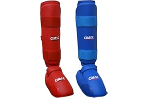 CIMAC Shin & Foot Protector with Removable Instep Pads - Karate Shin Guards, for Martial Arts Training and Sparring, with Secure Close, Ultimate Protection WKF Style