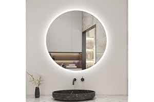Biubiubath Espejo LED Redondo 70 x 70 cm para Baño, 3 Color LED. Espejo Bluetooth para Música, Dos Sensor Táctil