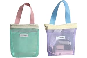 ZOWEXIQ 2 Pcs Bolsa de Ducha Portátil, Bolsa de Malla de Playa, Bolsa de Ducha de Malla, Bolsa de Playa Portátil de Gran Capacidad, para Colgar en la Ducha para Viajes, Gimnasio, Playa, Natación