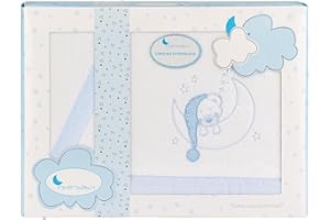 Interbaby Sabanas Invierno Coralina Coche - Capazo- (Bajera+encimera+Funda Almohada) (Bear Sleeping BCO Azul)