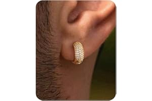 PRTGL Mens Earrings - 14ct Gold Plated/White Gold Plated Silver Cubic Zirconia Huggie Hoop Earrings