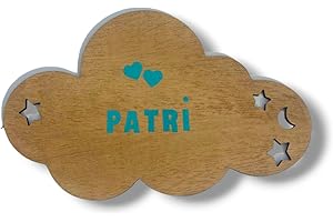 VEJO | Placa en Forma de Nube Personalizable | Decoración Paredes | Nombres de Madera Personalizados | Cartel Habitación con Adhesivo para Cabecero, Puerta y Pared/Medidas 25x15 cm.