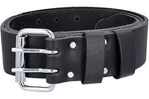 TOUGH MASTER Leder-Arbeitsgürtel mit Doppelstift-Metall-Rollschnalle, aus Büffel-Sattelleder, mit robusten Nähten, 5,1 cm breit, schwarz (?TM-40LB)