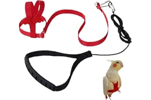 YANMUCY Arnés para Loros Correa Ajustable para pájaros de compañía Correa elástica antimordeduras para Loros cacatúas guacamayos (Rojo, XS)