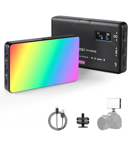 Weeylite RB9 RGB Videolamp met app-bediening en standaard, oplaadbare ingebouwde batterij 360° full color dimbaar 2500-8500K zak LED-camera lichtpaneel met OLED-scherm/aluminiumlegering body
