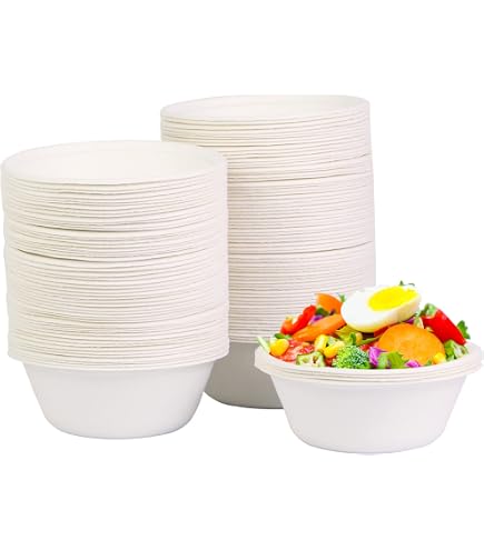 Lot De 125 Bols à Soupe Jetables En Canne à Sucre 260ml - Vaisselle Bio Compostable Blanche Ronde - Idéal Fêtes & Picnics