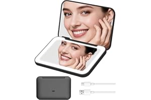 Rantizon Rechargeable Compact Mirror with Light,Christmas Stocking Fillers Portable Makeup Mirror 1X & 2X Magnifying Travel Mirror with 3 Lights & Gifts for Women Girls