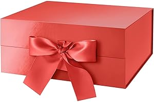 PKGMAGIC Boîte Cadeau avec Ruban 24,13 x 17,78 x 10,16 CM, Petite Boîte Cadeau Vide Rouge avec Couvercle, Boîte cadeau Saint Valentin, Boîte Cadeau Magnétique