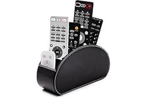 Exquilnova Fernbedienungshalter mit 5 Taschen, Fernbedienung Aufbewahrung aus Leder für TV, DVD, 4K Stick und Bluray Fernbedienungen, auch als Schreibtisch Organizer für Stifte, Kosmetik (Schwarz)