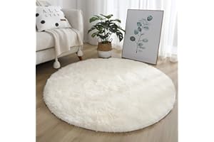 HISENG Hiser Ronde Rugs Tapis de Salon à Poils Longs Tapis de Sol Moelleux Shaggy Doux et Confortable Moderne Tapis Antidérapant Décoration Intérieure Tapis Moelleux pour Salon Chambre (Beige,120x120cm)