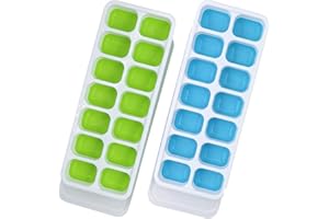 TFQXA1Z Ice Cube Trays, 2 packs Ice Cube Moulds with No-Spill Removable Lid, Easy-Release Silicone and Flexible Ice Trays for Freezer, Whiskey, Cocktail and Drink (2pack Blue&Green)