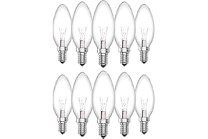 Bonlux E14 Bombilla de Vela Regulable 40W Pequeña Bombilla Incandescente de Tornillo Edison, Classic Clear C35 E14 Blanco Cálido 2400-2600K SES Bombillas Para Lámparas de Techo (Paquete de 10)